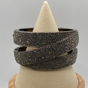 Nadri Wide Gunmetal Pave Crystal Hinged Oval Bangle Bracelet
